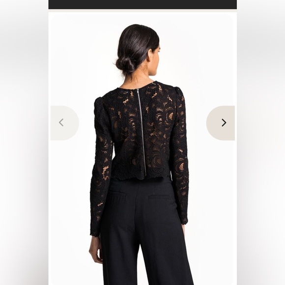 A.L.C. Talia Long-Sleeve Jewel-Neck Cropped Lace Top - Like New, Black, Size 4 - Picture 3 of 9